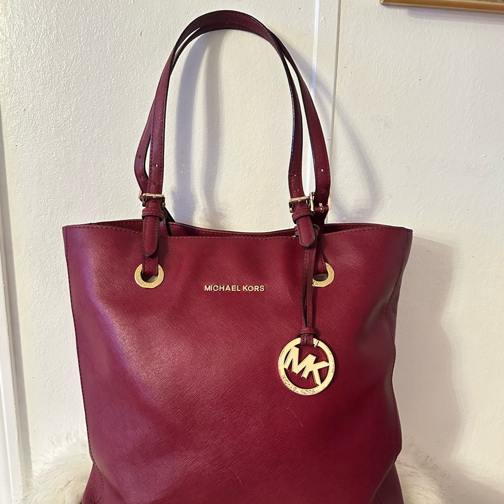 Michael Kors Burgundy Tote with Gold Details